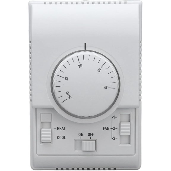 Adjustable Manual Line Volt Thermostat for Heating and Cooling - Two-Way Room Mechanical Temperature Controller Switch for Central Air Conditioning