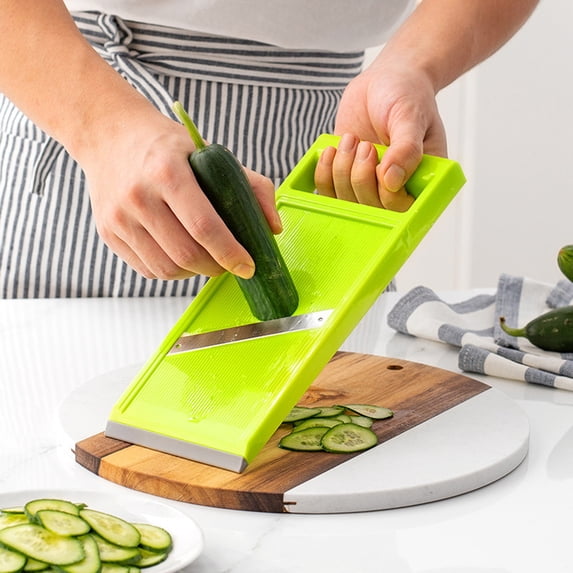 Adjustable Manual Mandoline Slicer with Non Slip Base and Hanging Hole, Professional Kitchen Gadget for Evenly Slicing Potatoes, Cucumbers and Radishes, Safe for Meal Prep, 1pcs, Green