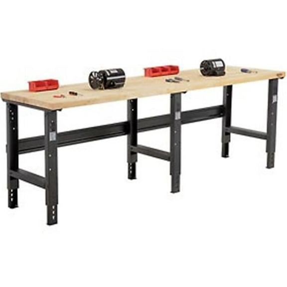 Adjustable Maple Butcher Block Square Edge Workbench - Black - 96 x 36 in.