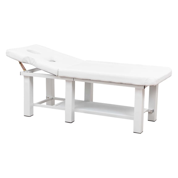 Adjustable Massage Table 015 Reclining, Waterproof Cushion, Detachable Headrest, Storage, Heavy-Duty Steel Frame, 330 LBS Capacity, White For Spa, Salon, Tattoo, Medical