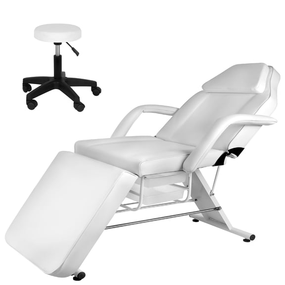 Adjustable Massage Table Facial Esthetician Bed with Hydraulic Stool, Adjustable Tattoo Chair, Multi-Purpose 3-Section Facial Bed Table with 2-Tray for Tattoo Artist Services