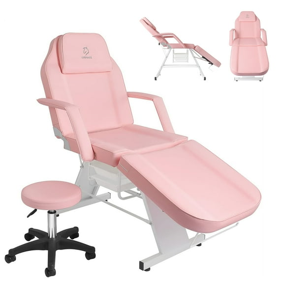 Adjustable Massage Table with Chair, Stool and Accessories, Pink