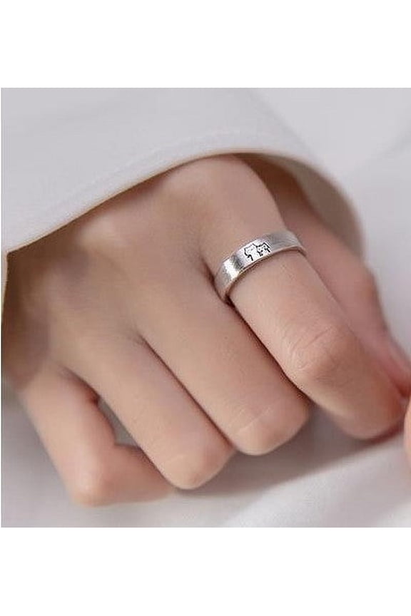 Adjustable Matching Couple Rings, Trendy Kitten Design, Personalized Set for Two, Cute Cat Rings, Brushed Metal Finish