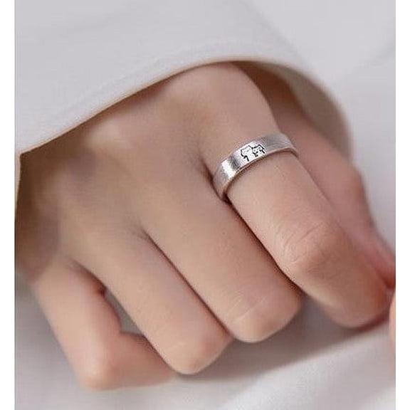 Adjustable Matching Couple Rings, Trendy Kitten Design, Personalized Set for Two, Cute Cat Rings, Brushed Metal Finish