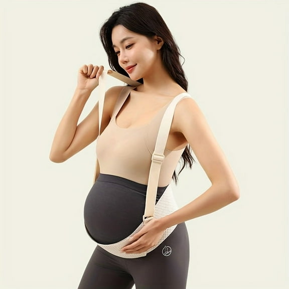 Adjustable Maternity Belly Support Belt with Back Support - 3D Maternity Comfort Belly Belt, Beige/Pink, Elegant Striped Design, Adjustable Fit, Relieves Abdominal Pressure, Premium Comfort Wear