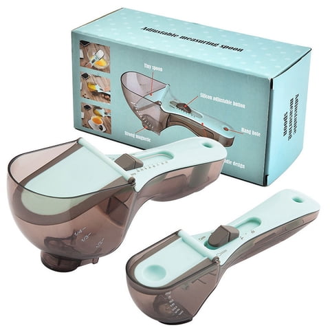 Adjustable Measuring Spoon Set, Plastic Kitchen Baking Tool with Grams and mL Scale for Dry and Liquid Ingredients