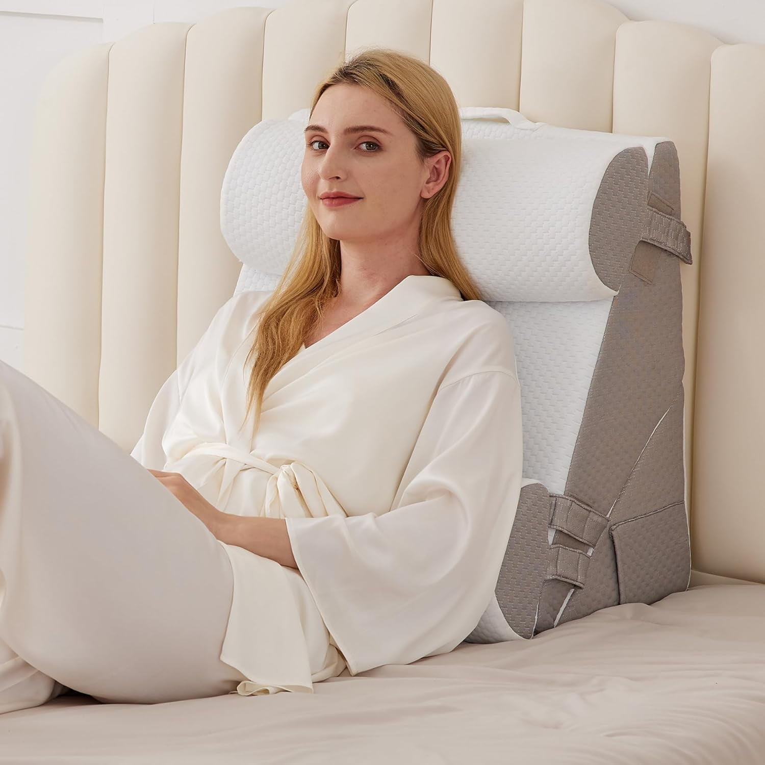 Adjustable Memory Foam Wedge Pillow Set for Sleeping, Acid Reflux & Post-Surgery Support, Orthopedic Bed Wedge for Neck and Back, 9 & 12 Inch, White/Grey
