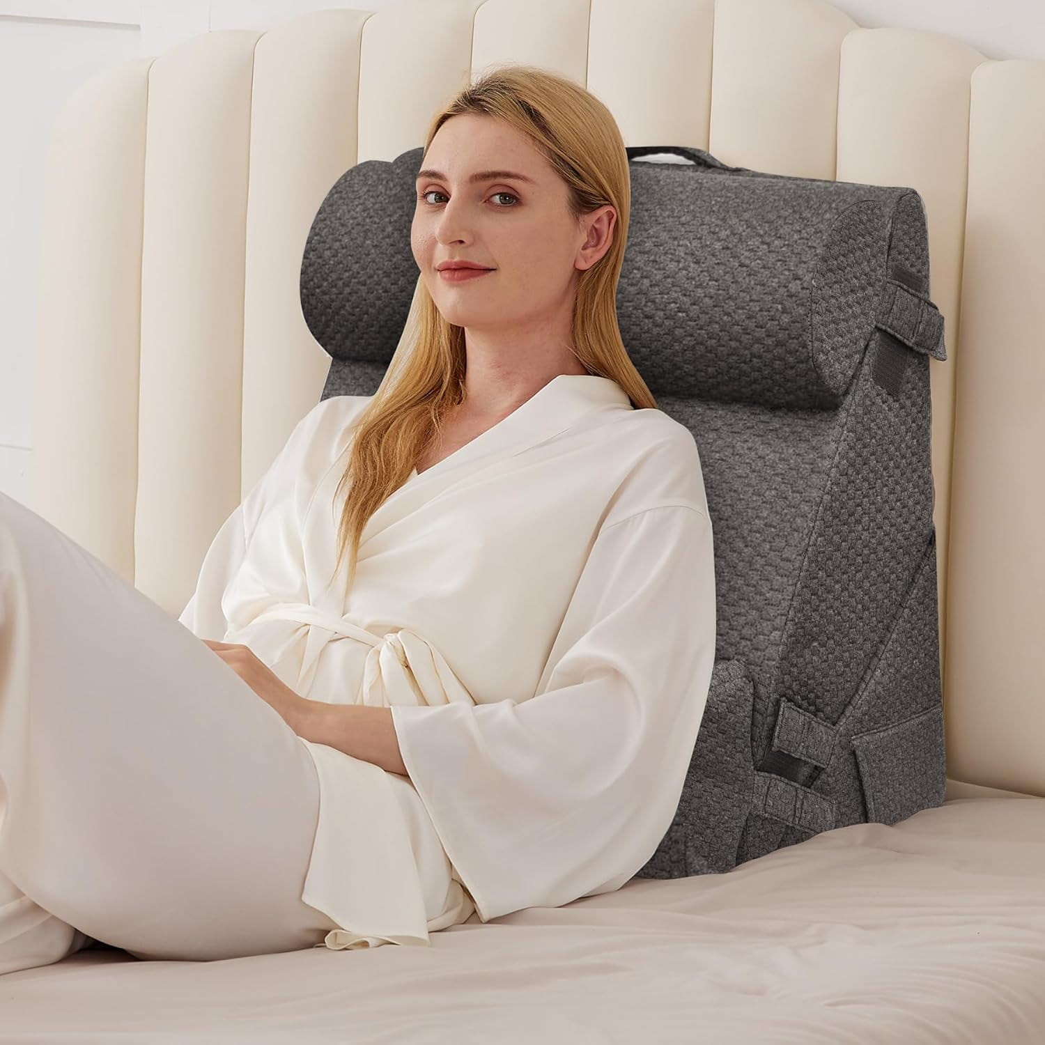 Adjustable Memory Foam Wedge Pillow Set for Sleeping, Acid Reflux & Post-Surgery Support, Orthopedic Bed Wedge for Neck and Back, 9 & 12 Inch, White/Grey
