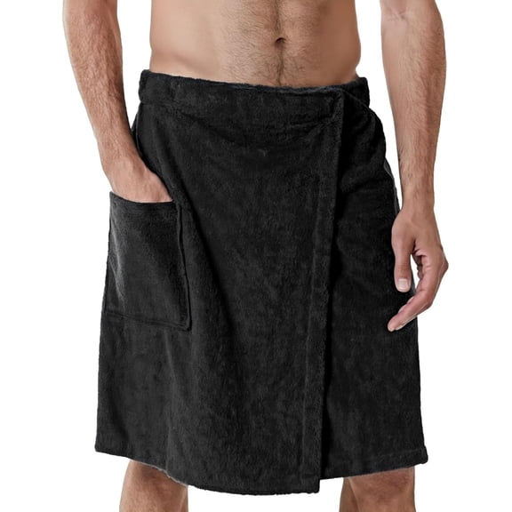 Adjustable Men's Towel Wrap with Pockets, Quick Dry Bath Spa Cover Up, Hook and Loop Closure for Pool & Travel
