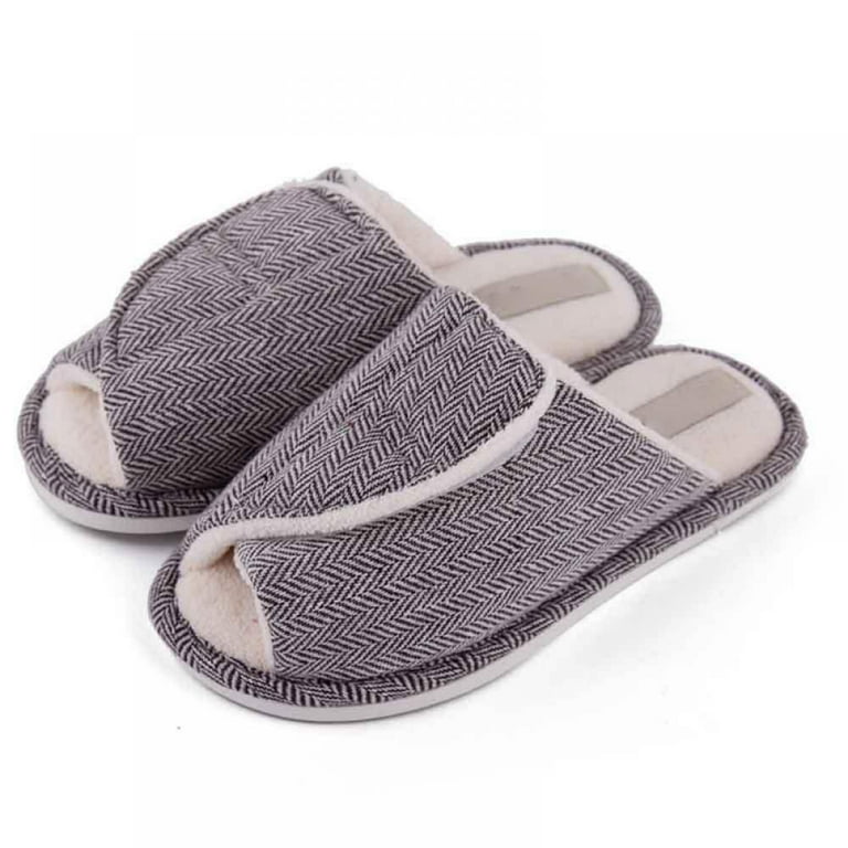 Adjustable Mens Slippers Memory Foam, Open Toe House Slippers for