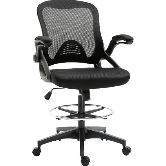 Adjustable Mesh Office Chair with Footrest Ring / Ideal for Sit - Stand Transitions