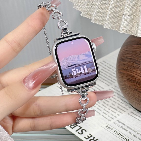 Adjustable Metal Bling Band for Apple Watch Band 40mm 41mm 38mm 42mm, Bling Sparkly Diamond Premium & Stylish for  iWatch Ultra 2 SE iWatch Series 10 9 8 7 6 5 4 3 2 1, Silver