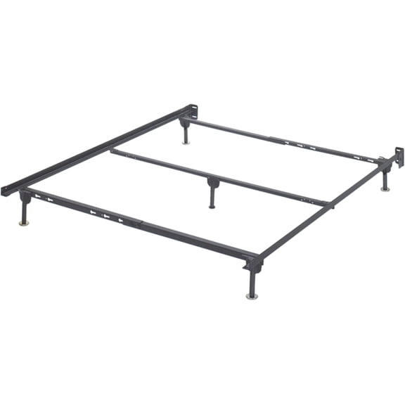 Adjustable Metal Bolt on Bed Base Frame with Protective Floor Glides, Queen, Black