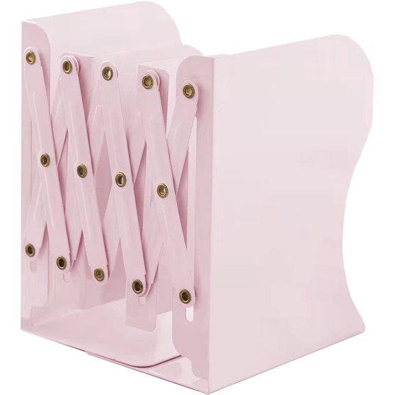 Adjustable Metal Bookends Heavy Duty for Shelves, 2 Dividers, Anti-Slip Design Expandable Book Ends for Desk, Office(Morandi Pink, 19 inches Max)
