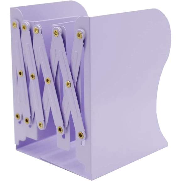 Adjustable Metal Bookends Heavy Duty for Shelves, 2 Dividers, Anti-Slip Design Expandable Book Ends for Desk, Office(Purple, 19 inches Max)