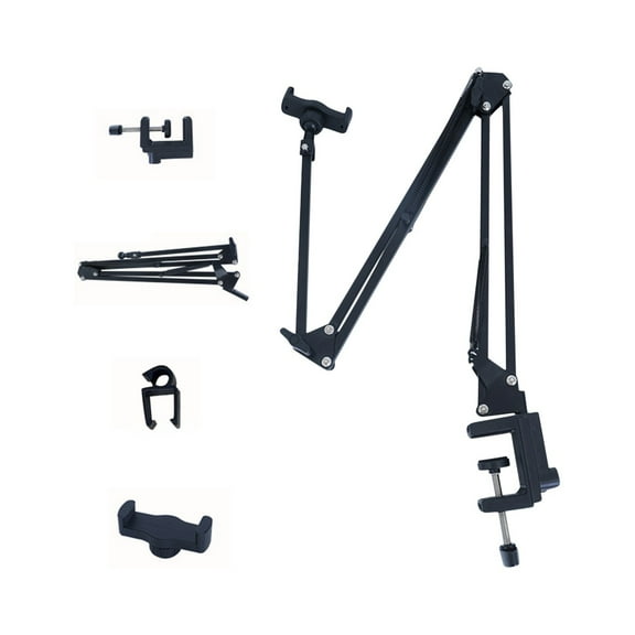 Adjustable Metal Cantilever Phone Tablet Stand Hidden Bedside Mount 4 Joints 360° Rotation No Clip Needed for Desk Bed Sofa Live Streaming Hands Free Holder