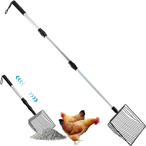 Adjustable Metal Chicken Coop Rake, 41.9-Inch Manure Sifter Shovel with Extended Handle for Pet Waste Cleaning, Sand Sifter for Litter Box & Hamster Cages