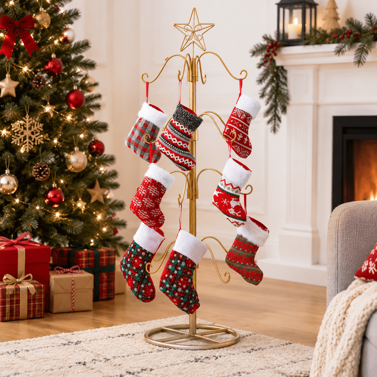Adjustable Metal Christmas Stocking Holder Stand with 16 Hooks, 39 Inch ...