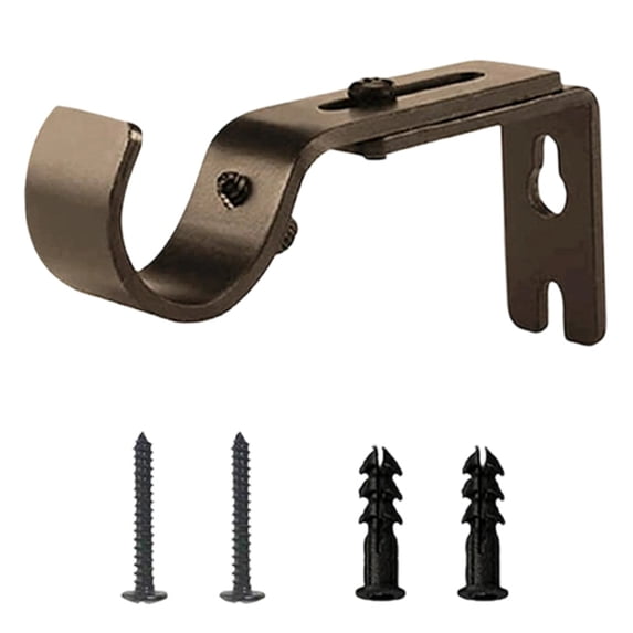 Adjustable Metal Curtain Rod Bracket Drill Free Window Drapery Hardware Brown Finish