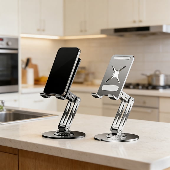 Adjustable Metal Desktop Phone & Tablet Stand - Rotatable Foldable Holder for Smart Devices, Durable Stable Base for Home & Office, Multi-Use Stand for Watching Videos & Video Calls, 9*4in, Black