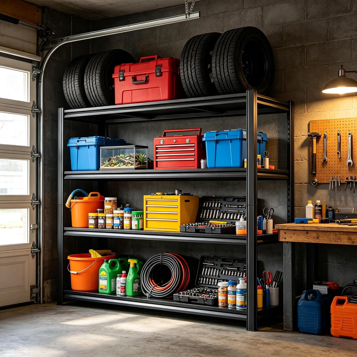 Adjustable Metal Garage Storage Shelves with Anti-Tip Safety Kit, Heavy