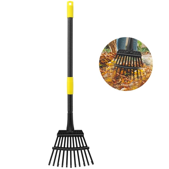 Adjustable Metal Garden Rake for Leaves - Long Handle 30-60", 11 Tines 9" Wide - Small Lawn Collapsible Yard Rake for Adults and Kids - Camping, Flower Beds, Mulch, Shrub