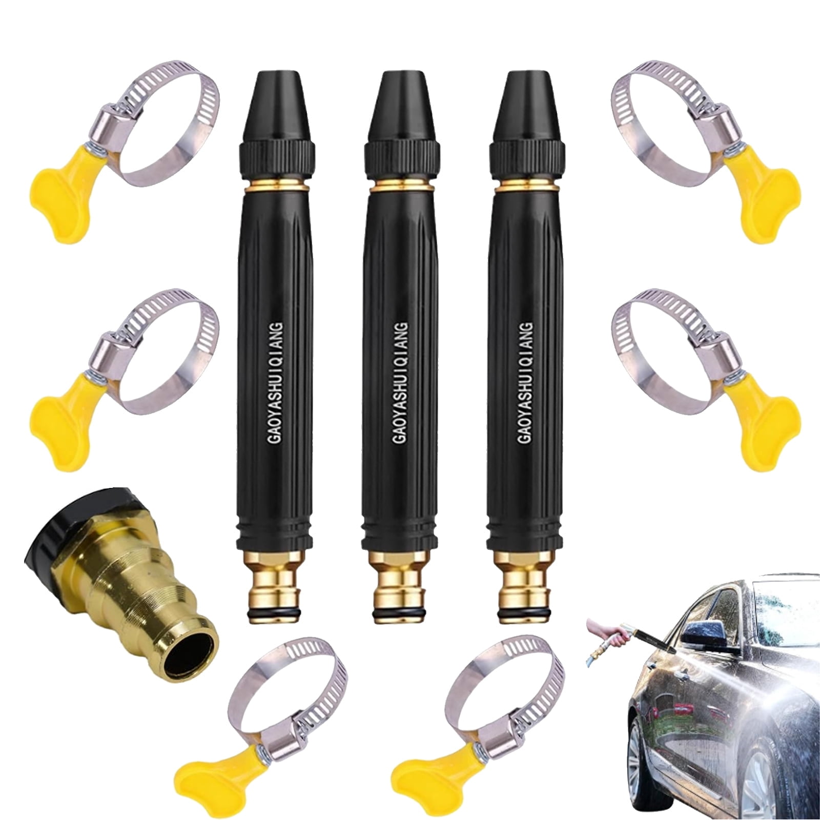 Heavy Duty Hydrojet Garden Hose Nozzle, High Pressure Metal Spray Nozzle with 8 Adjustable Patterns, Leak-Proof & Ergonomic Grip，