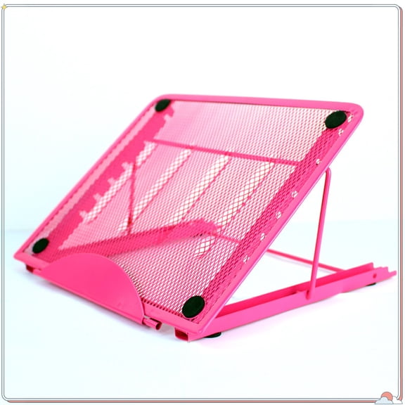Adjustable Metal Mesh Laptop Stand, Foldable Ergonomic Notebook Riser with Cooling Ventilation, Multi-Angle Portable Computer Holder for 10-17" Laptops, Tablets（Pink）