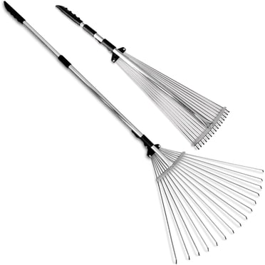 JAOTREL Adjustable Metal Leaf Rake Long Handle, 48 Inch Garden Rakes For Lawns Heavy Duty Leaves With Expandable Head 8-17", Yard Women Kids Rake For Gardening RV Camping