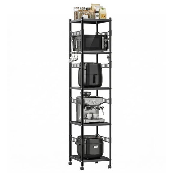 Adjustable Metal Storage Rack 5-Tier with 360 Locking Casters, 200kg Load Capacity, Tool-Free Assembly, Space-Saving Shelving for Home, Office & Warehouse