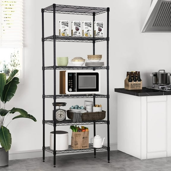 Adjustable Metal Storage Shelves 6-Tier Book Shelf Organizer Wire Shelving Unit 13" X 23" X 60" Steel Storage Rack Shelves for Garage Kitchen Restaurant Garage Pantry - 900lbs, Black