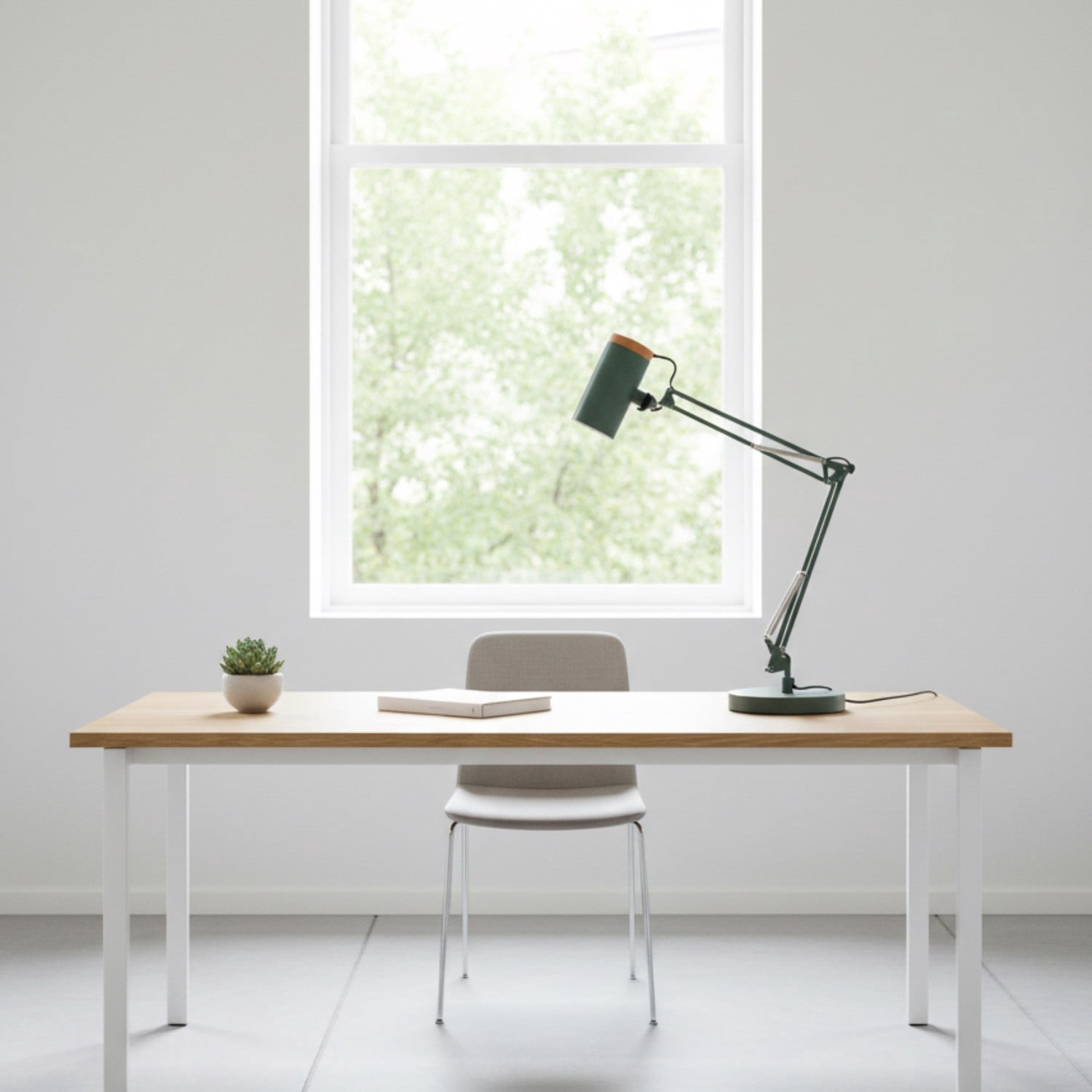 Adjustable Metal Table Lamp, Large Size Max Height 26", E26 Base, Swing Arm Desk Light with Wooden Accent, Dark Green