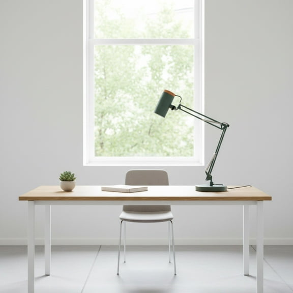 Adjustable Metal Table Lamp, Large Size Max Height 26", E26 Base, Swing Arm Desk Light with Wooden Accent, Dark Green