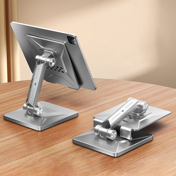Adjustable Metal Tablet Stand for Desk, Foldable & Portable Tablet Holder, Compatible with iPad Pro/Air, iPhone, Used for Office/Movie/Studying/Drawing/Gaming, Silver