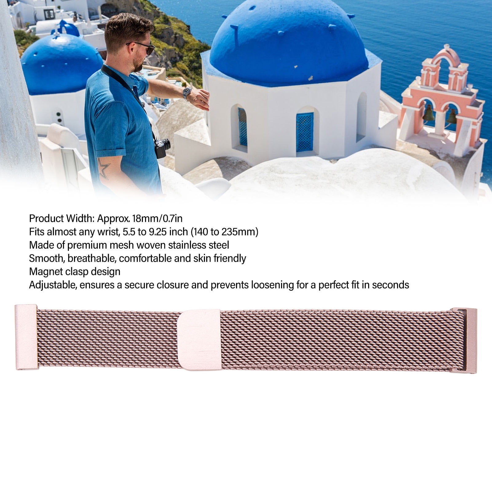 Adjustable Metal Watch Band, 18mm Quick Release, Comfortable Breathable