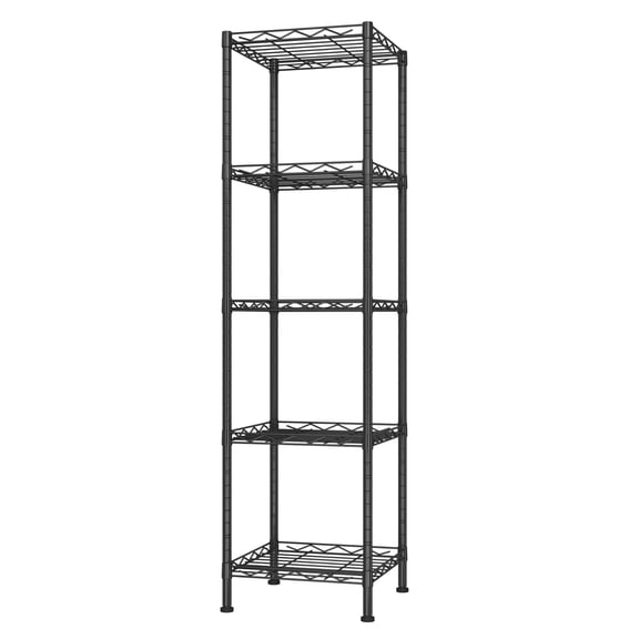 Adjustable Metal Wire Shelving Unit, 5-Tier Storage Rack for Kitchen, Pantry, Bathroom, Black, 11.6" W x 11.6" D x 46" H