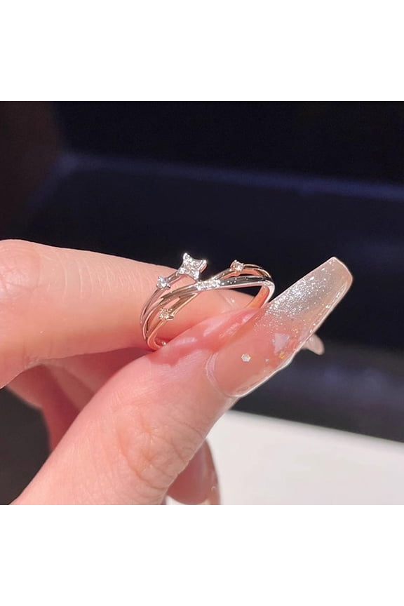Adjustable Meteor Shower Star Ring: Fashion Copper Ring with Gold Points for Women