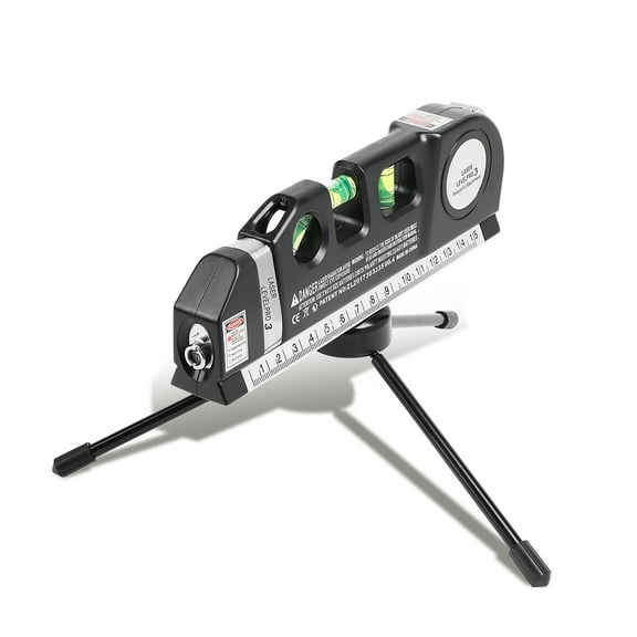 Adjustable Metric Ruler w/ Triangle Bracket – 8 ft. Measuring Tape w/ Three Mode Laser Line, Bubble Vials, Ruler Base