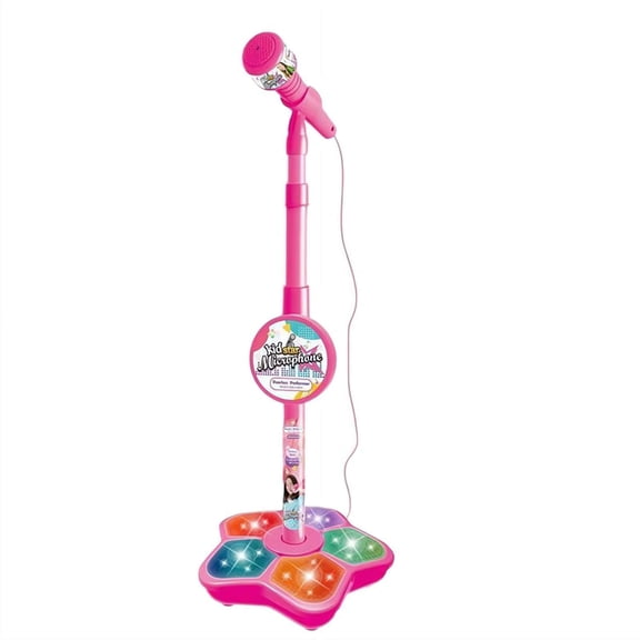 Adjustable Microphone Stand for Kids, Stand Up Karaoke Singing Toy with LED Lights for Birthday Parties & Family Fun