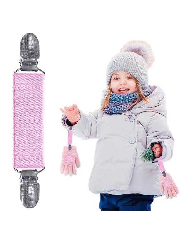 Adjustable Mitten Clips, Elastic Glove Holders, Secure Metal Clasp, Pink, By Preplabs