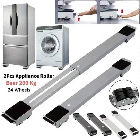 Adjustable Mobile Base 2-Piece Set - Heavy-Duty Rolling Appliance Roller with Casters and Anti-Slip Pads for Refrigerators, Washing Machines, and Furniture