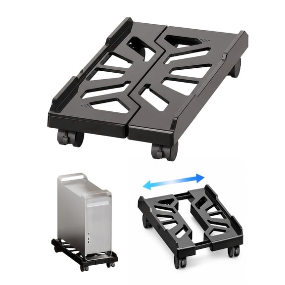 Computer Tower Stand with 4 Wheels, Adjustable Mobile PC Stand for Floor, Ventilated Computer Stand for Under Desk Use, Rolling Desktop Tower Stand, Black