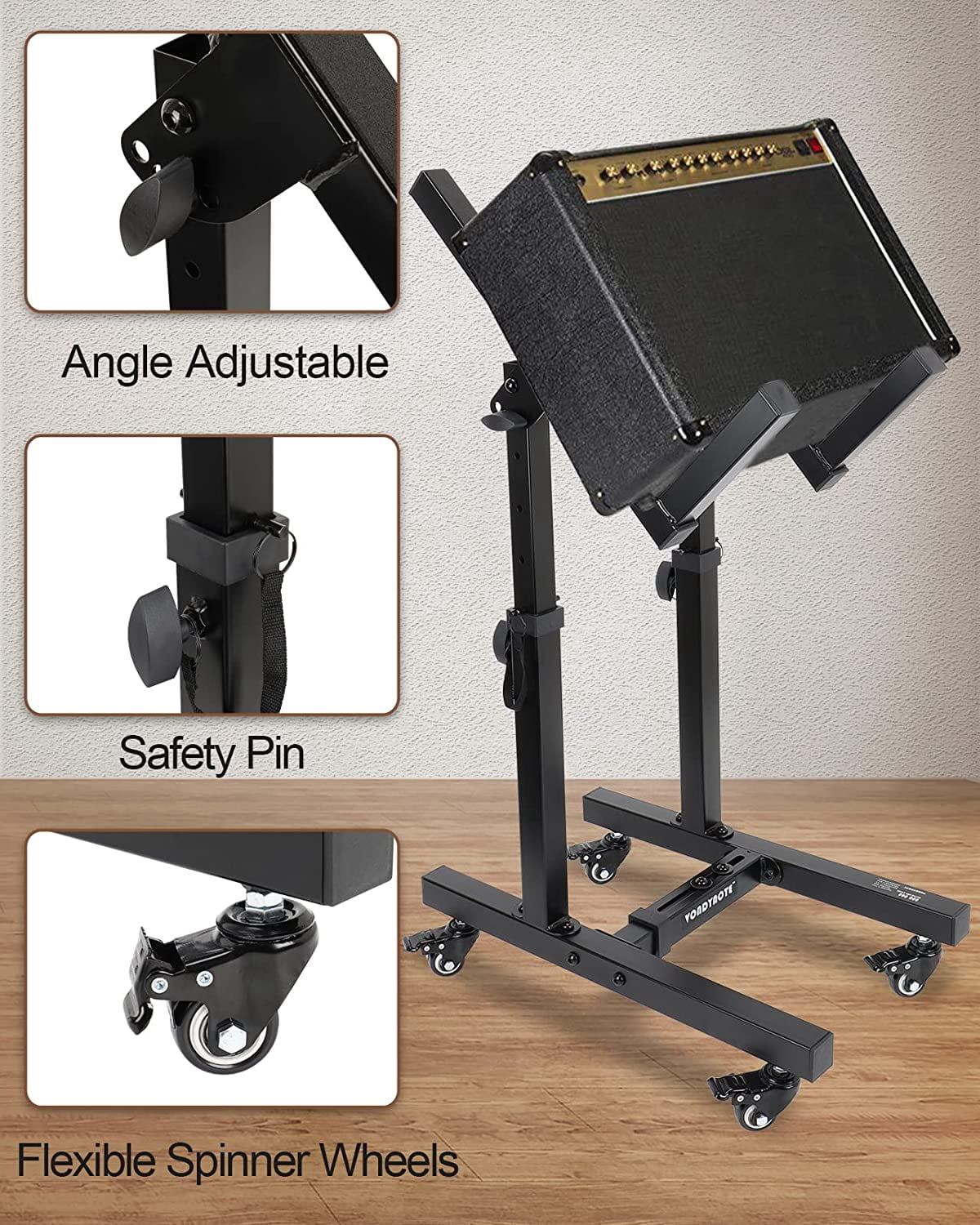 Adjustable Mobile Guitar Amplifier Stand with Tilt and Wheels for Stage Monitor