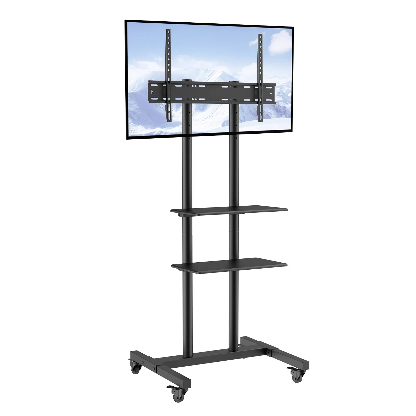 Adjustable Mobile TV Stand with Wheels for 32-70 inch TVs,Portable Rolling Cart with Double Tray for Audio Visual Devices,Perfect for Bedroom and Living Room