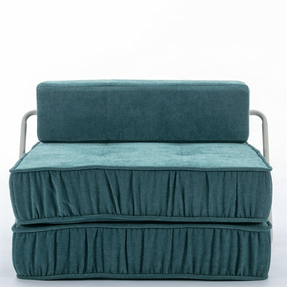 Adjustable Modern Folding Sofa, Minimalist Chenille Convertible Sofas Couches with Removable Back Cushion, Armless Single Chair for Living Room, Bedroom Office, Apartment, Small Space, Green