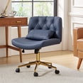 thumbnail image 1 of Modern Home Office Chair Adjustable  Armless Swivel Leather Desk Task Chair for Makeup Vanity Blue, 1 of 8
