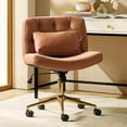 thumbnail image 1 of Modern Home Office Chair Adjustable  Armless Swivel Leather Desk Task Chair for Makeup Vanity Camel, 1 of 9