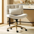 thumbnail image 1 of Modern Home Office Chair Adjustable  Armless Swivel Leather Desk Task Chair for Makeup Vanity Tan, 1 of 9