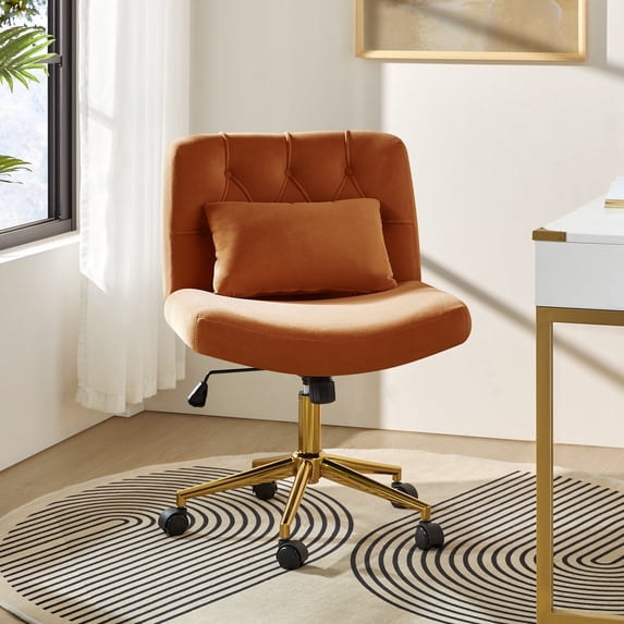 Adjustable Modern Swivel Velvet Desk Task Chair for Makeup Vanity Camel