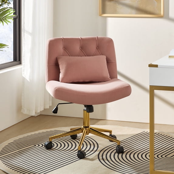 Adjustable Modern Swivel Velvet Desk Task Chair for Makeup Vanity Pink
